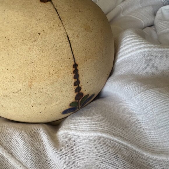 Vintage Tonalá pottery Mexican Folk Art Vase Floral Signed Tan Blue Brown EUC - Picture 12 of 12